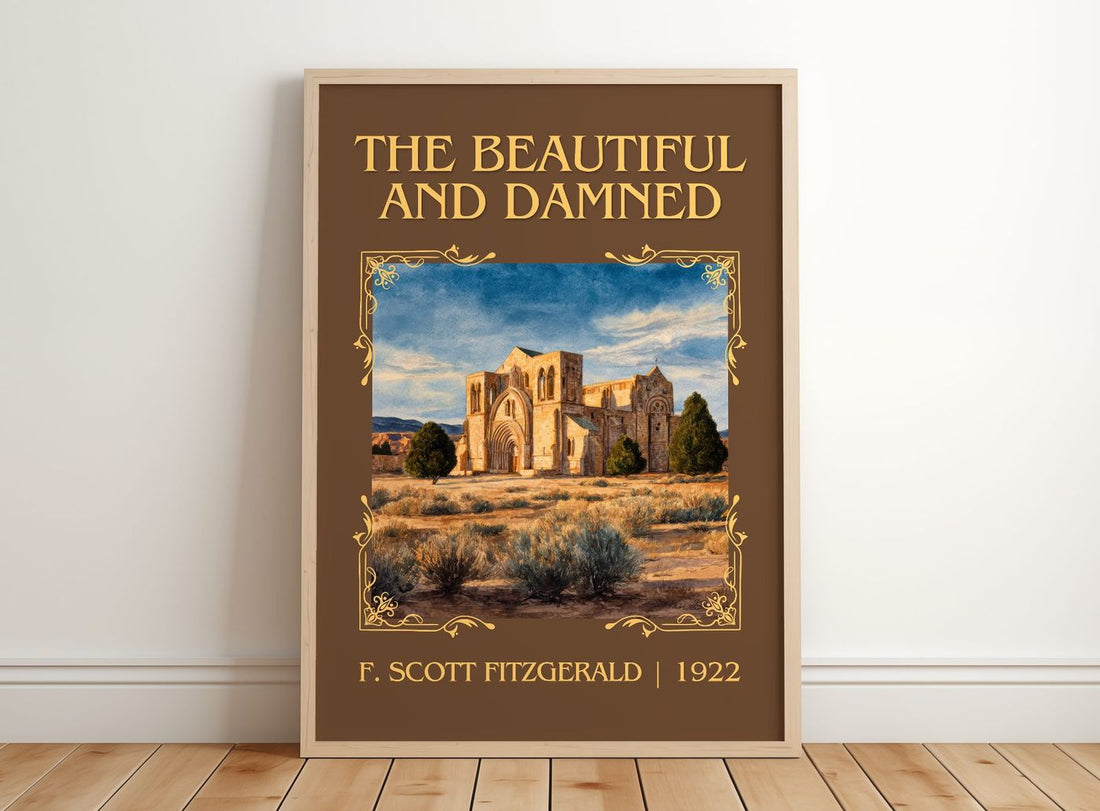 The Beautiful And Damned Classic Book Art Print by F. Scott Fitzgerald – framed print leaning on a wooden floor