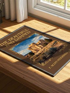 The Beautiful And Damned Classic Book Art Print by F. Scott Fitzgerald – print on a sunlit desk