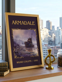 Armadale Classic Book Art Print by Wilkie Collins – framed print on a city-view windowsill
