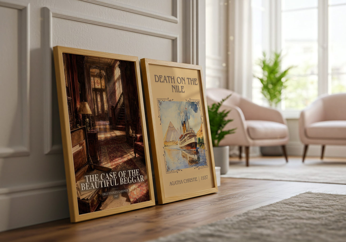 The Case Of The Beautiful Beggar watercolour print framed by window – literary home decor