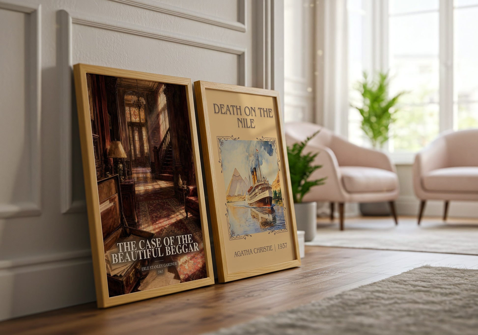 The Case Of The Beautiful Beggar watercolour print framed by window – literary home decor