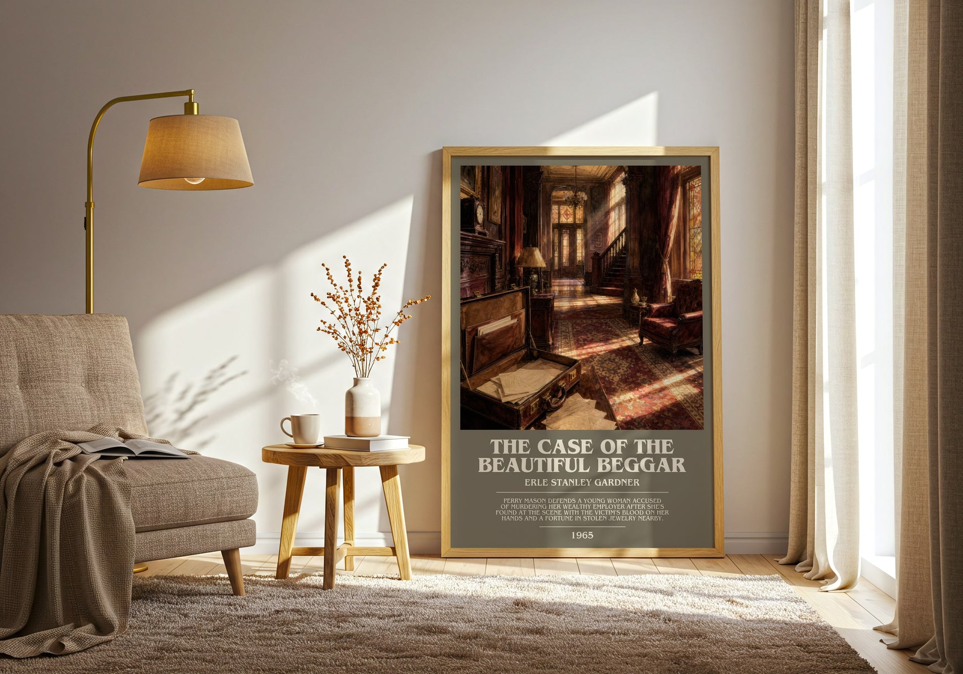The Case Of The Beautiful Beggar bookish print on bookshelf – Erle Stanley Gardner fan gift