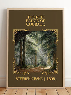 The Red Badge Of Courage Classic Book Art Print by Stephen Crane – framed print leaning on a wooden floor