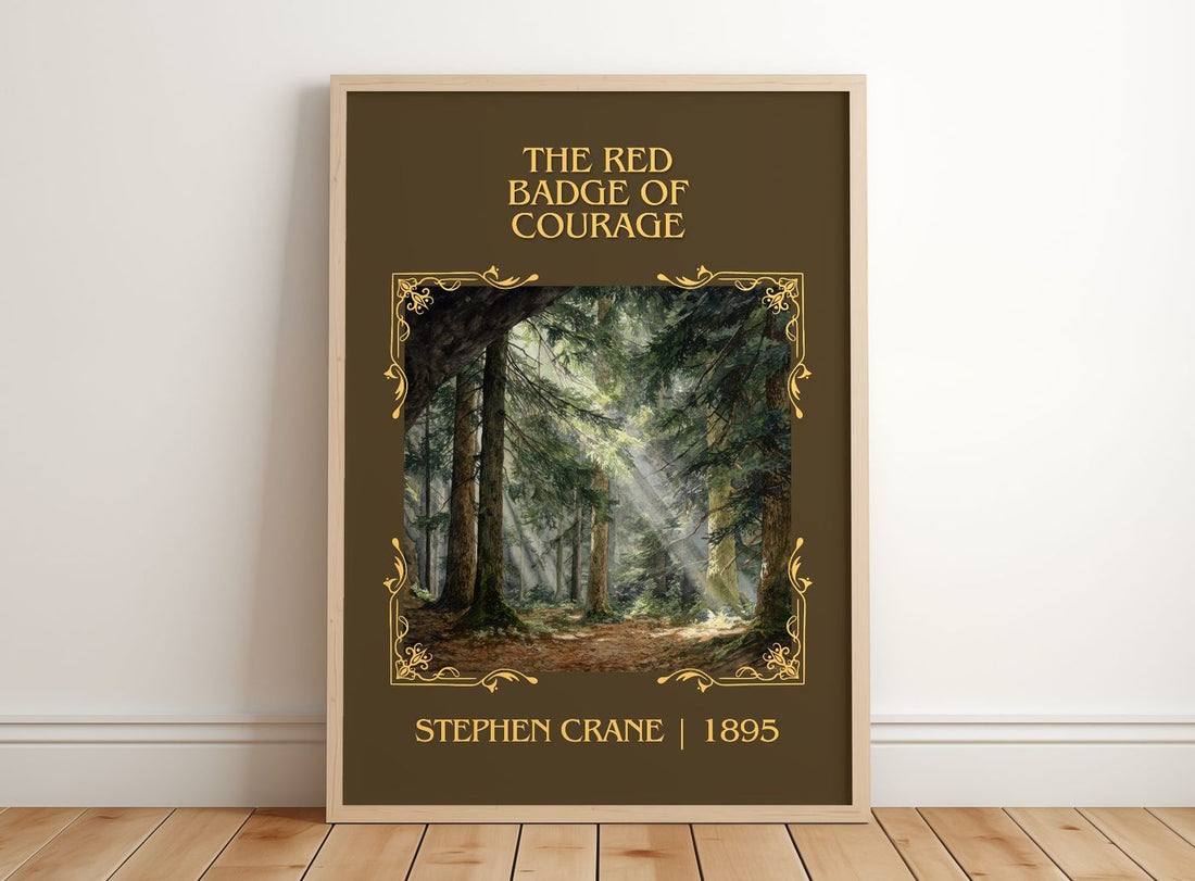 The Red Badge Of Courage Classic Book Art Print by Stephen Crane – framed print leaning on a wooden floor