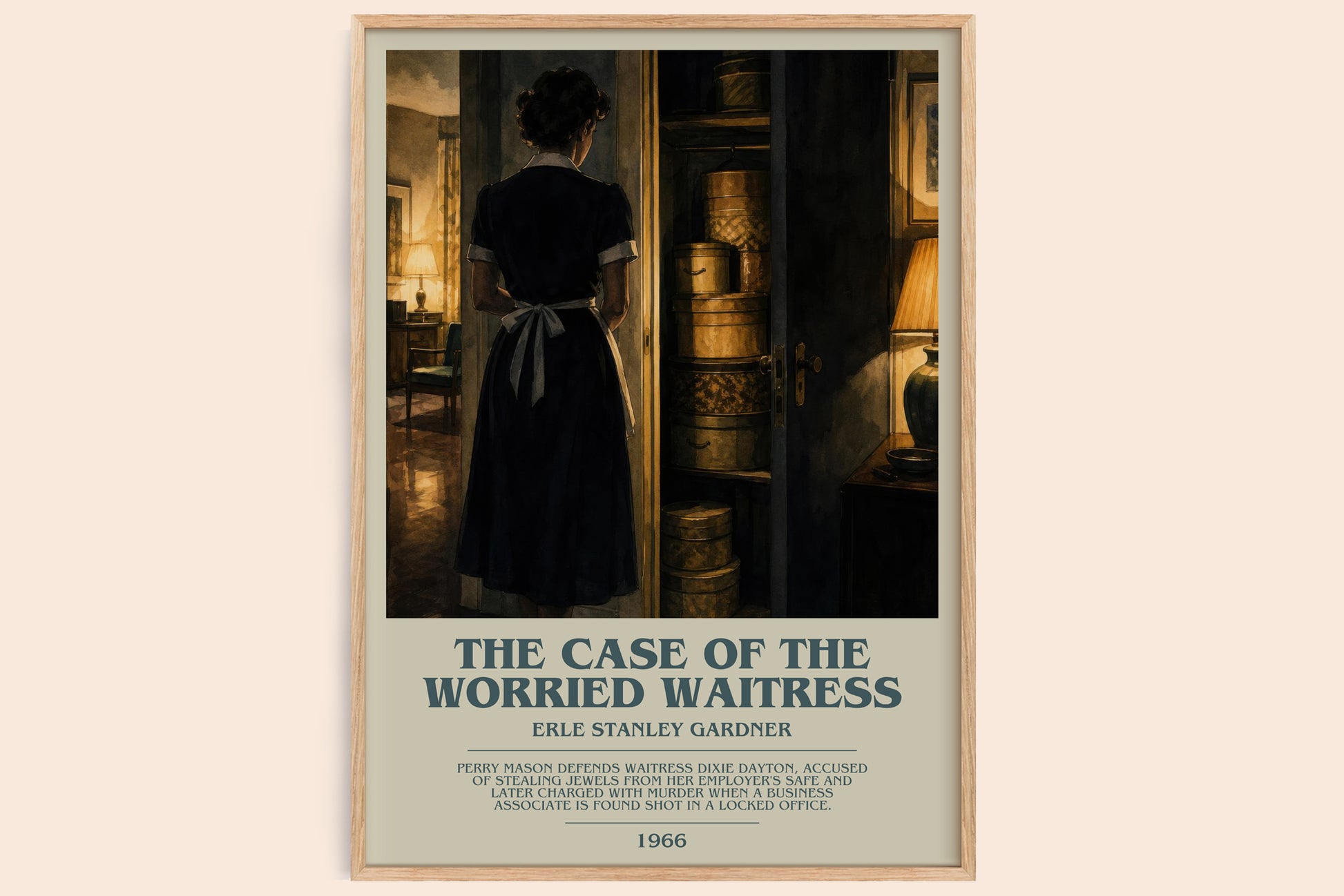 The Case Of The Worried Waitress bookish book poster by Erle Stanley Gardner – framed literary art print