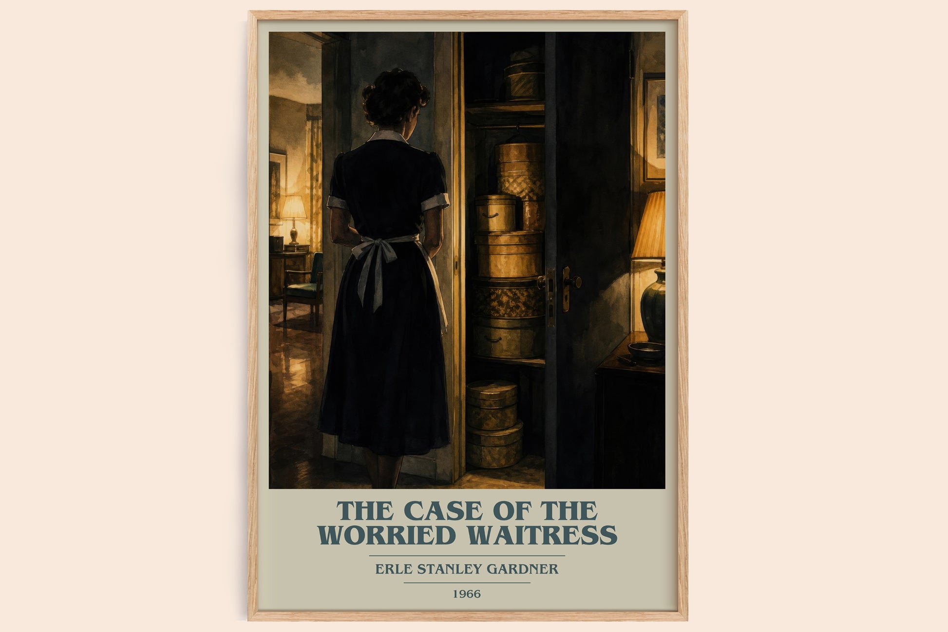 The Case Of The Worried Waitress book cover book poster by Erle Stanley Gardner – framed literary art print