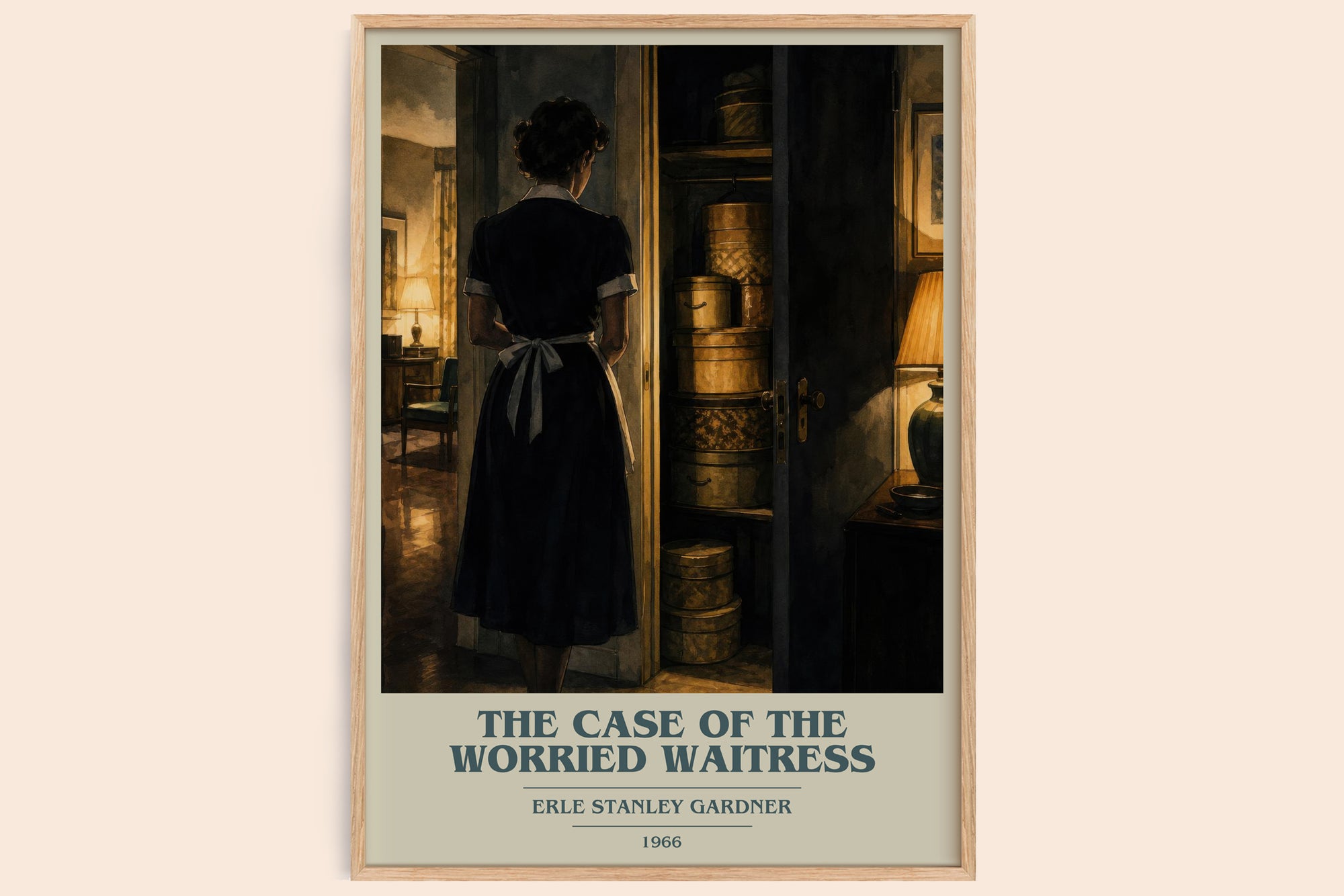 The Case Of The Worried Waitress book cover book poster by Erle Stanley Gardner – framed literary art print