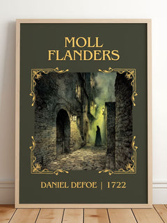 Moll Flanders Classic Book Art Print by Daniel Defoe – framed print leaning on a wooden floor