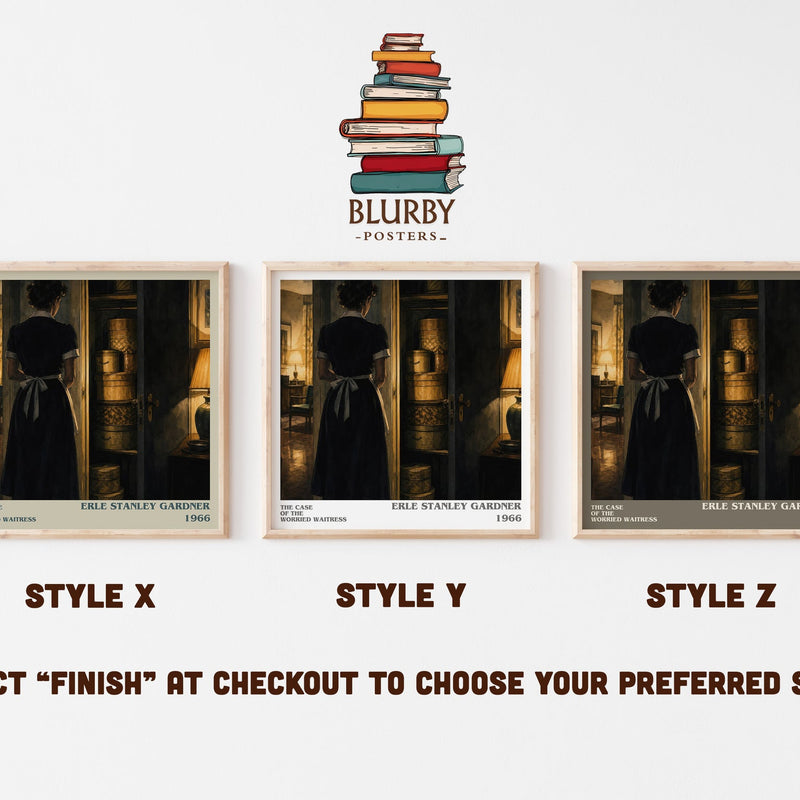 The Case Of The Worried Waitress literary print in frame leaning in hallway – mystery wall art