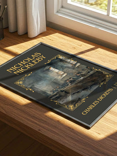 Nicholas Nickleby Classic Book Art Print by Charles Dickens – print on a sunlit desk
