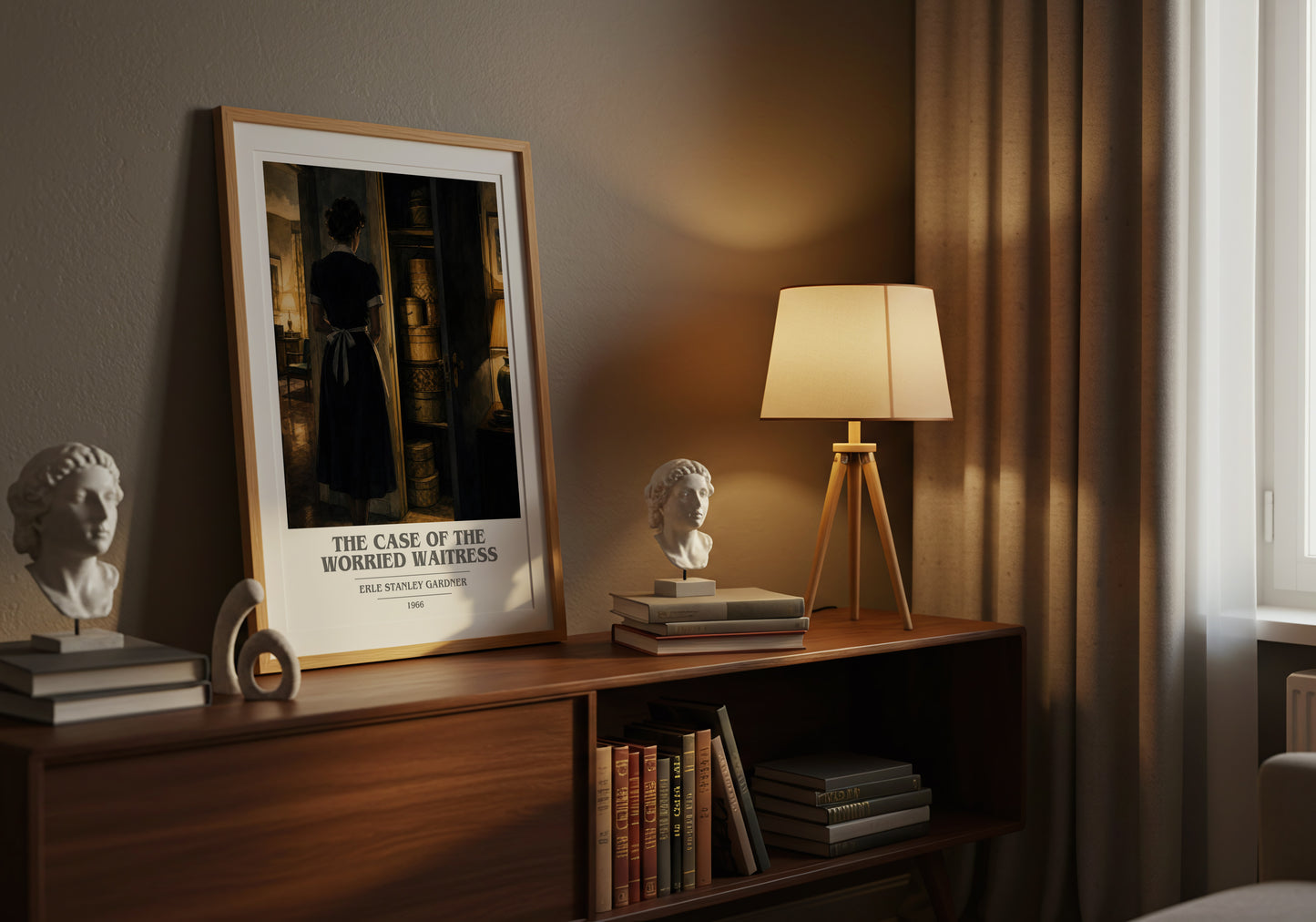 The Case Of The Worried Waitress book cover book poster framed on wall – mystery wall art
