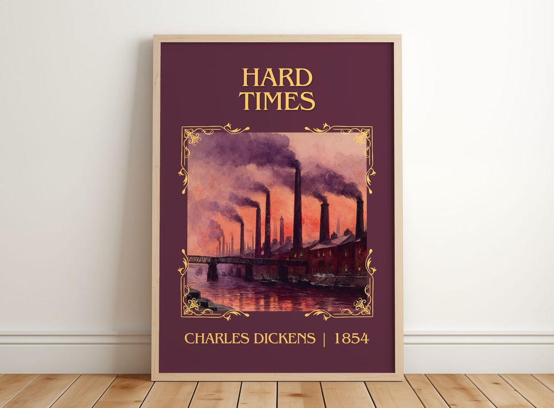 Hard Times Classic Book Art Print by Charles Dickens – framed print leaning on a wooden floor