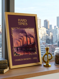 Hard Times Classic Book Art Print by Charles Dickens – framed print on a city-view windowsill
