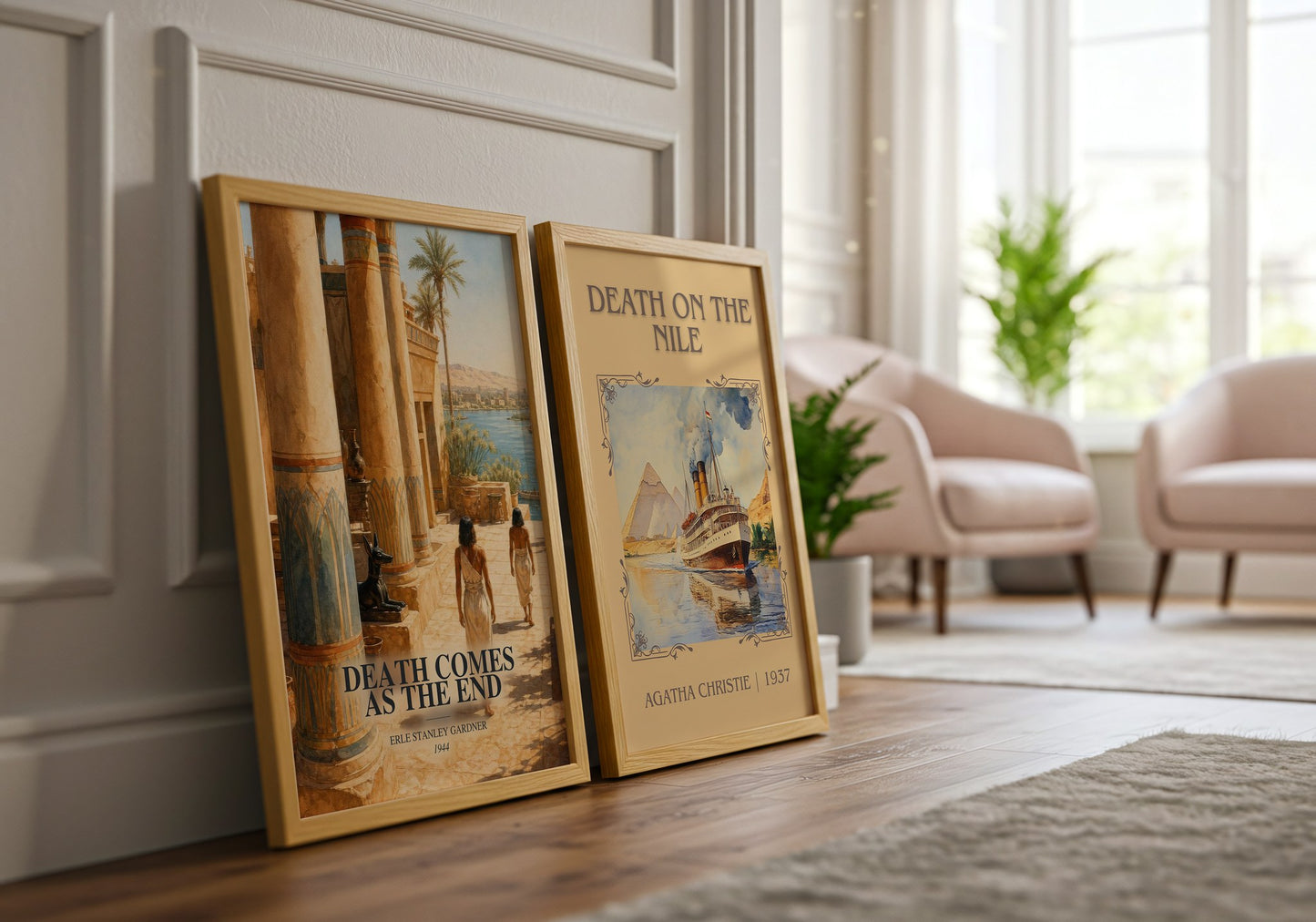 Death Comes As The End watercolour print framed by window – literary home decor