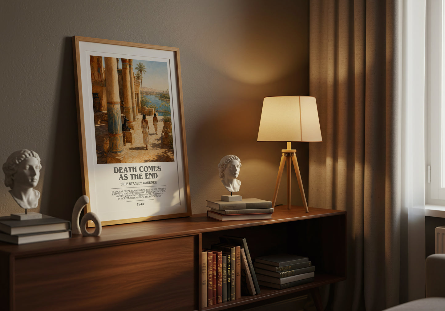Death Comes As The End bookish book poster framed on wall – mystery wall art