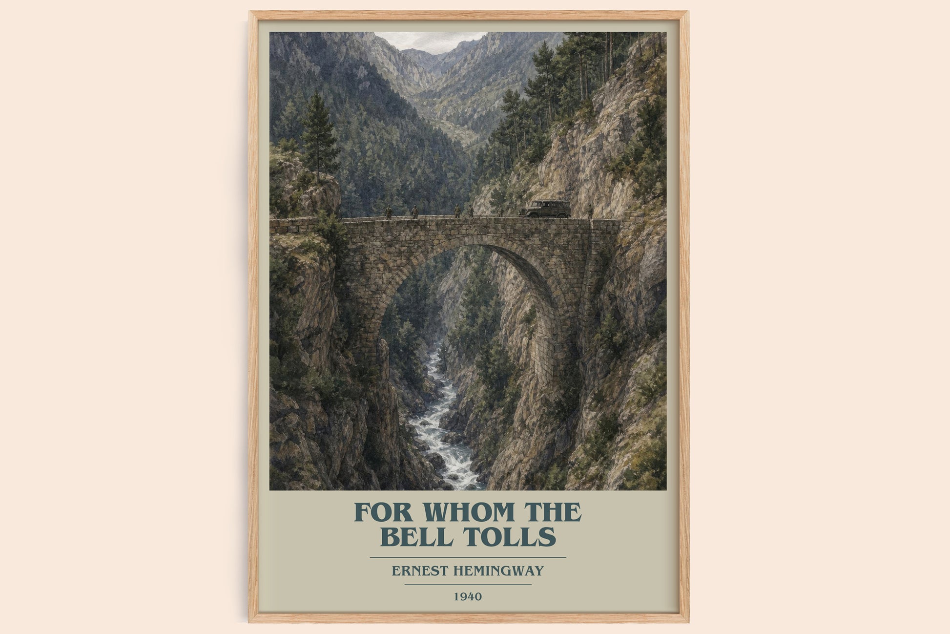 For Whom The Bell Tolls book cover book poster by Ernest Hemingway – framed literary art print