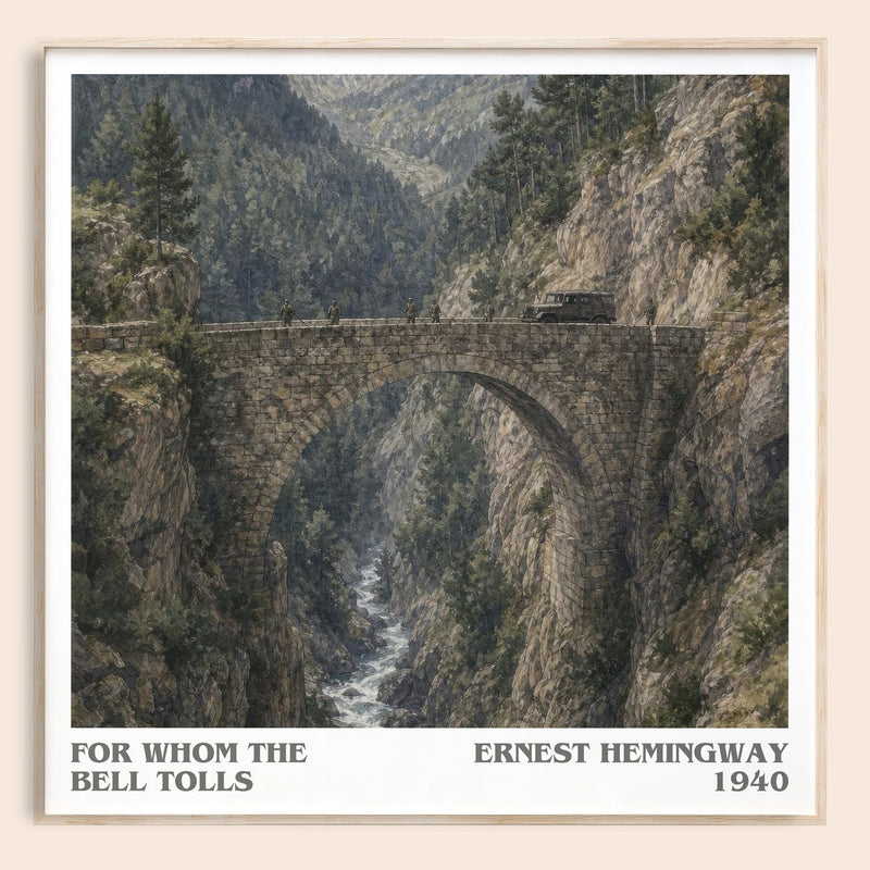 For Whom The Bell Tolls literary book poster by Ernest Hemingway – framed literary art print
