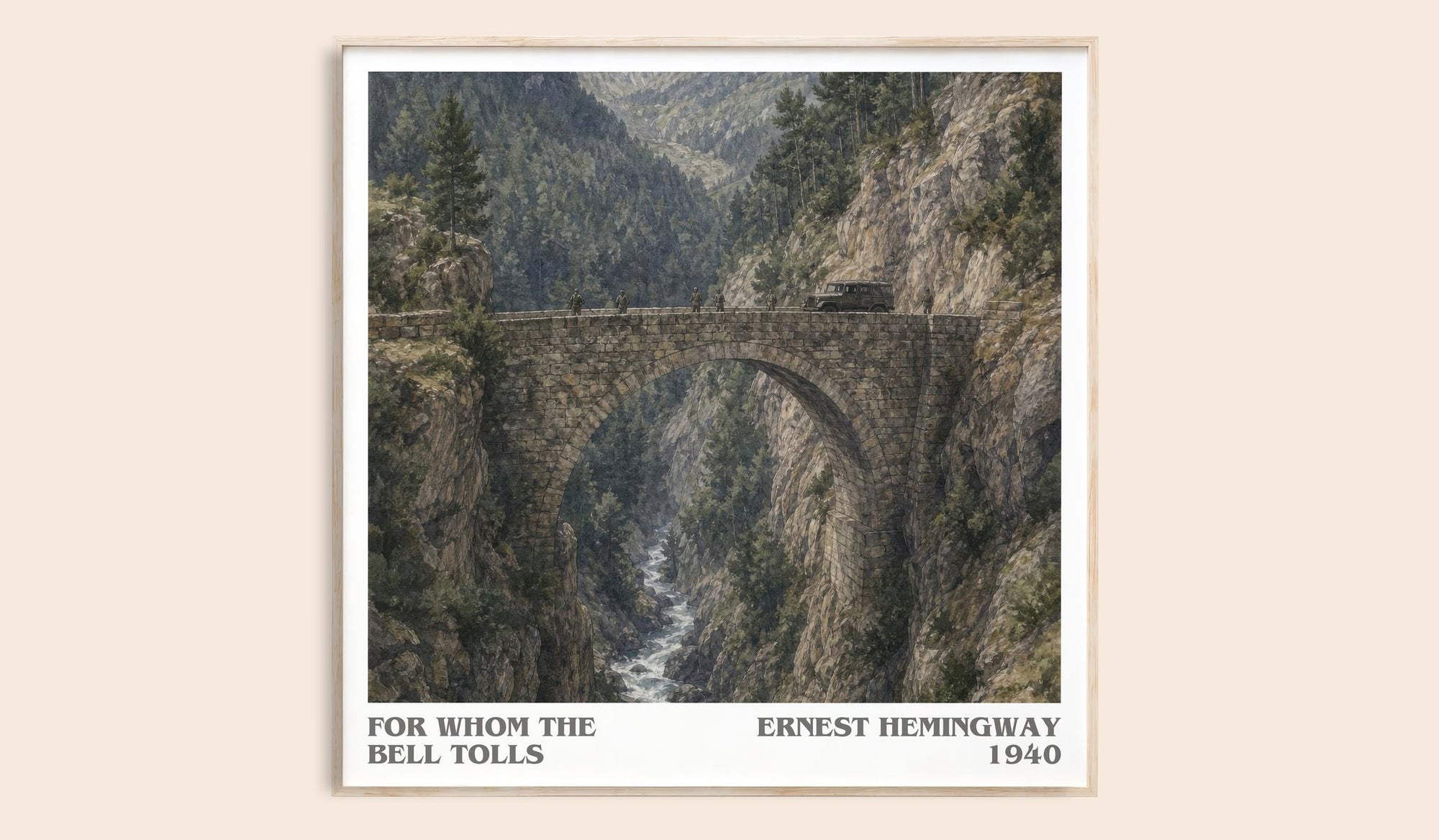 For Whom The Bell Tolls literary book poster by Ernest Hemingway – framed literary art print
