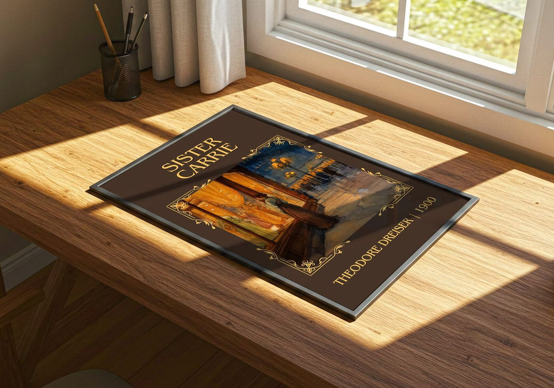 Sister Carrie Classic Book Art Print by Theodore Dreiser – print on a sunlit desk