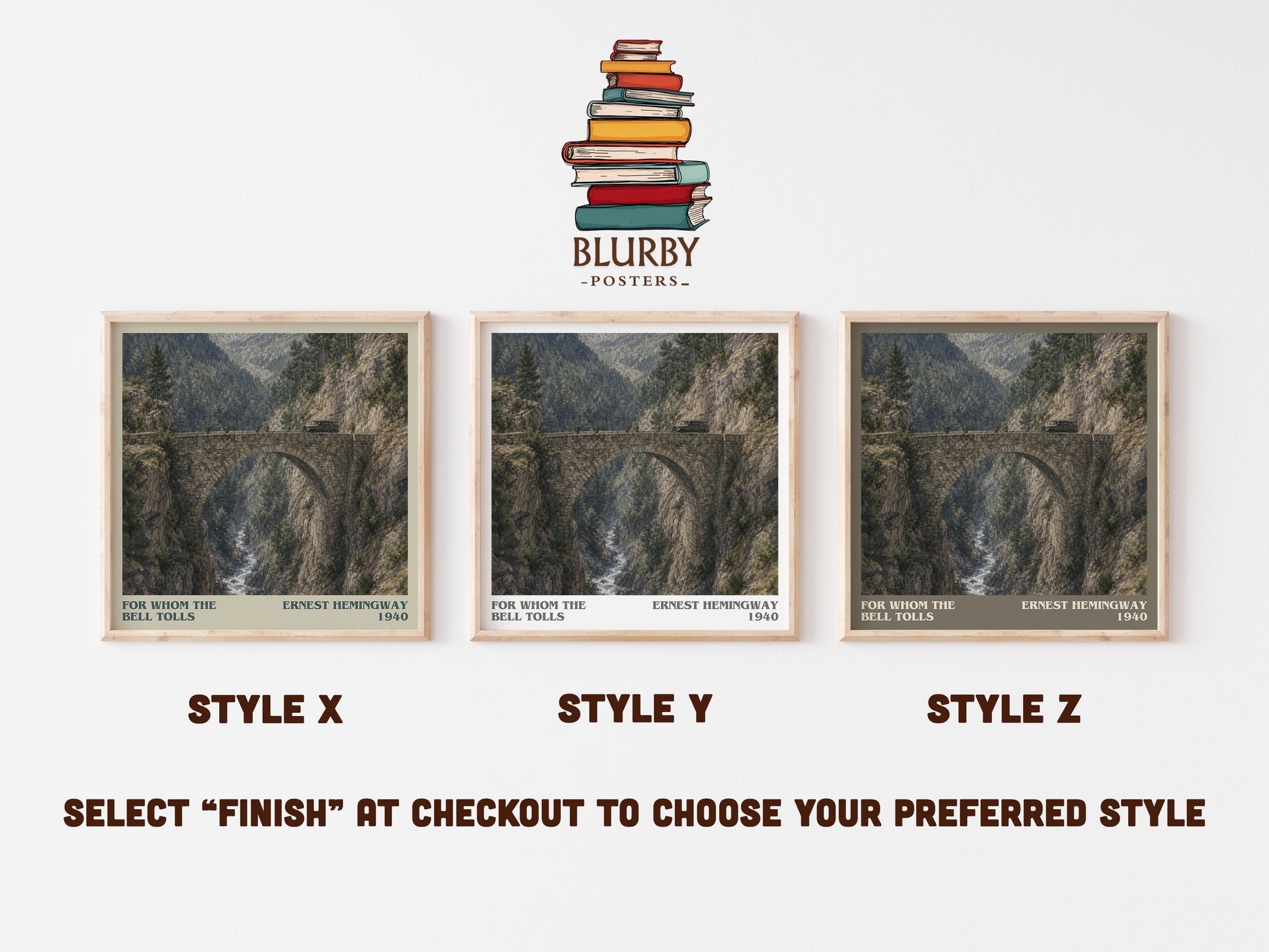For Whom The Bell Tolls literary print in frame leaning in hallway – historical fiction wall art