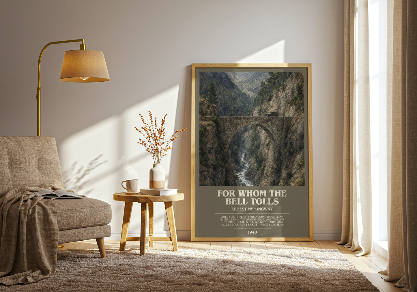 For Whom The Bell Tolls bookish print on bookshelf – Ernest Hemingway fan gift