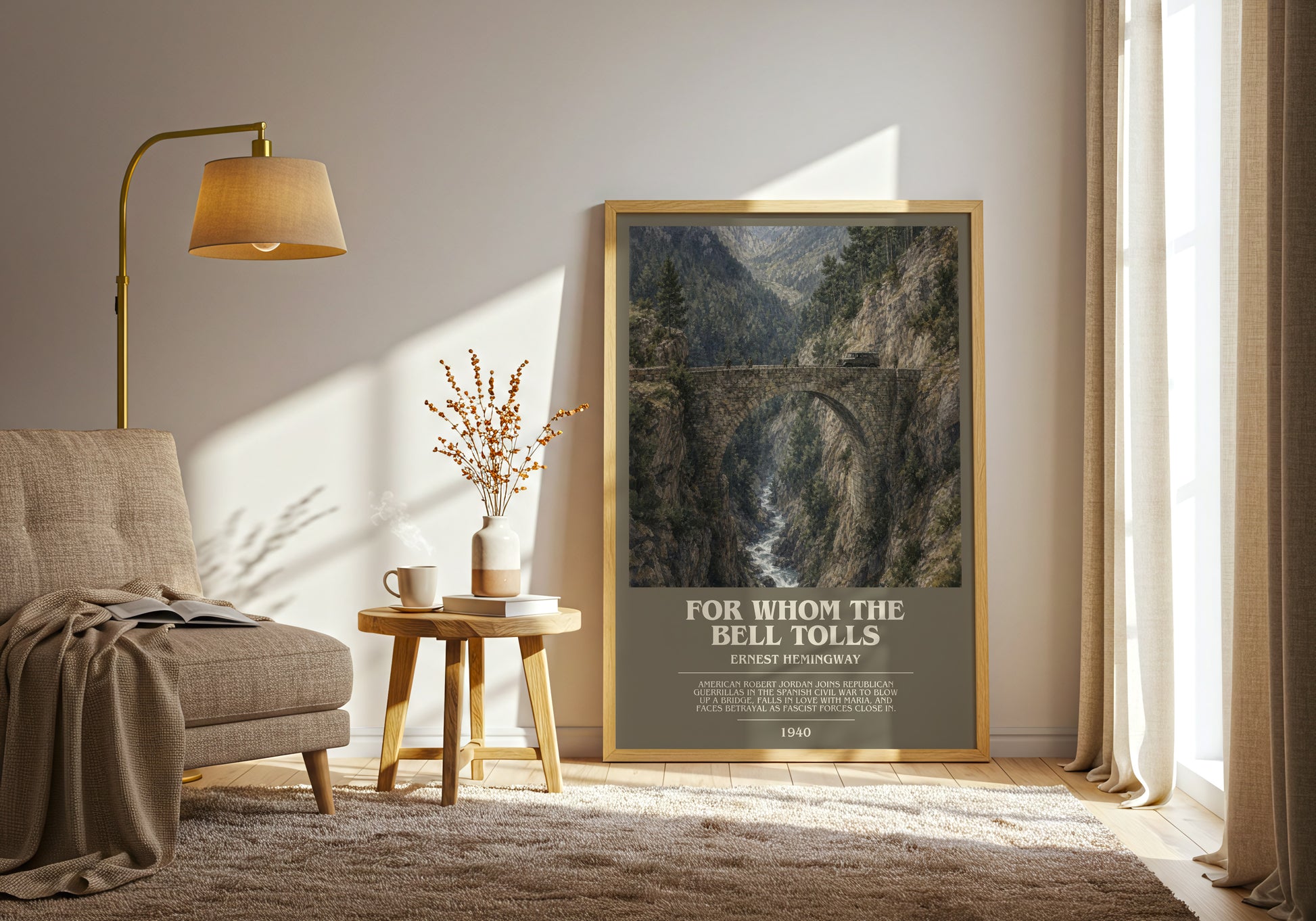 For Whom The Bell Tolls bookish print on bookshelf – Ernest Hemingway fan gift