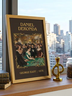 Daniel Deronda Classic Book Art Print by George Eliot – framed print on a city-view windowsill