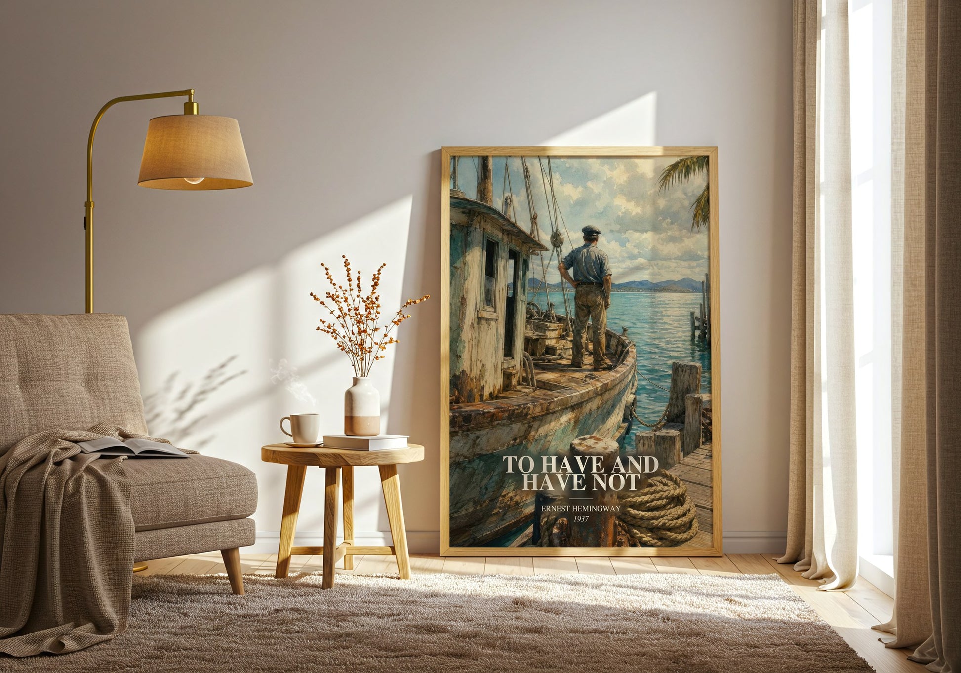 To Have And Have Not watercolour print in frame leaning in hallway – literary fiction wall art