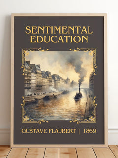 Sentimental Education Classic Book Art Print by Gustave Flaubert – framed print leaning on a wooden floor