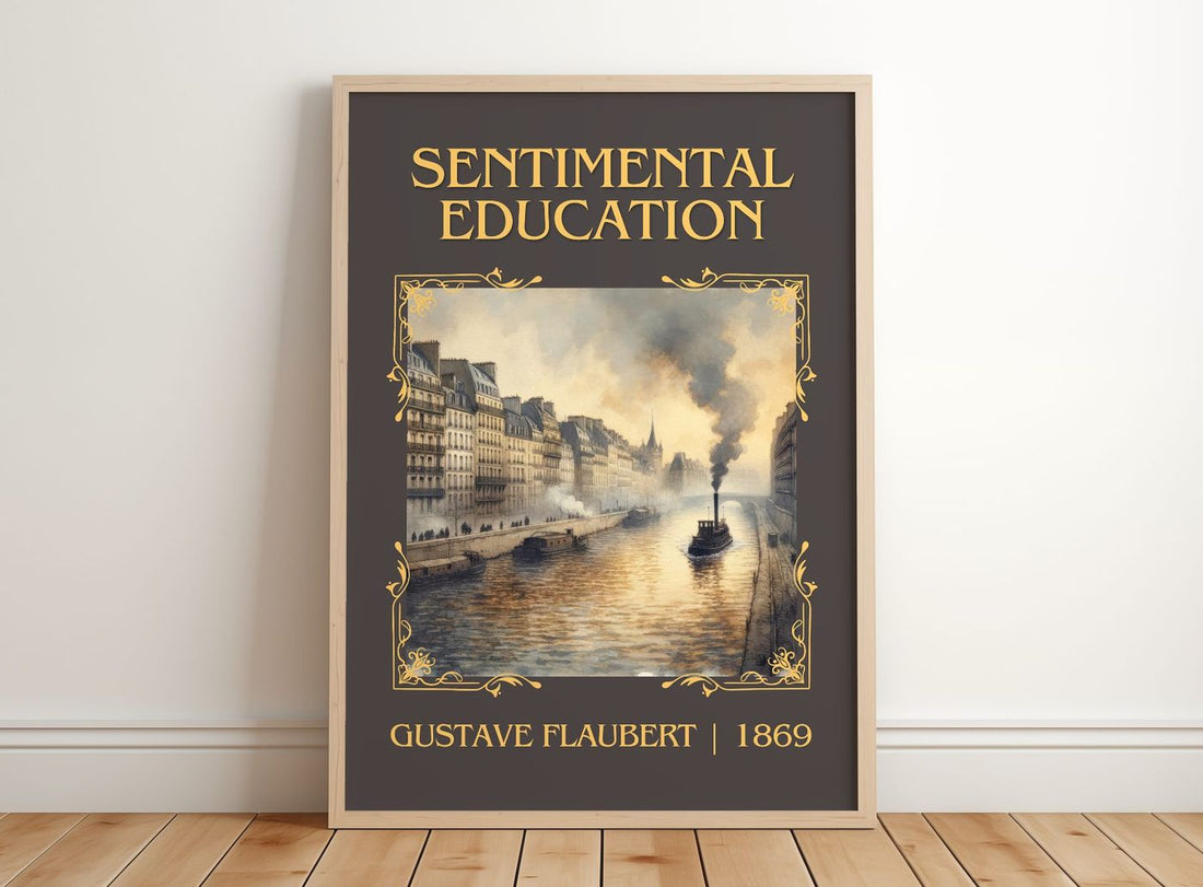 Sentimental Education Classic Book Art Print by Gustave Flaubert – framed print leaning on a wooden floor