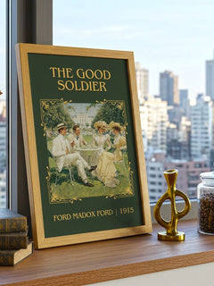 The Good Soldier Classic Book Art Print by Ford Madox Ford – framed print on a city-view windowsill
