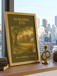 Howards End Classic Book Art Print by E. M. Forster – framed print on a city-view windowsill