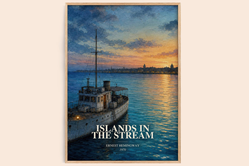 Islands In The Stream watercolour book poster by Ernest Hemingway – framed literary art print