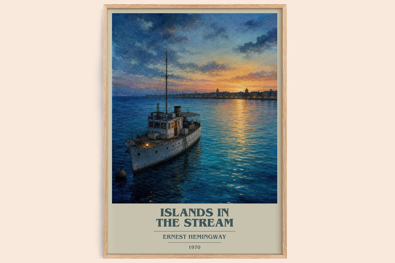 Islands In The Stream book cover book poster by Ernest Hemingway – framed literary art print