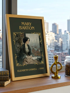 Mary Barton Classic Book Art Print by Elizabeth Gaskell – framed print on a city-view windowsill