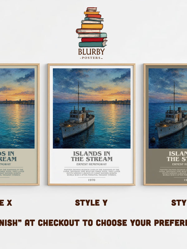 Islands In The Stream bookish print in frame leaning in hallway – literary fiction wall art