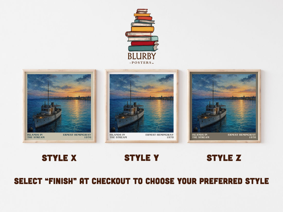 Islands In The Stream literary print in frame leaning in hallway – literary fiction wall art (mockup)