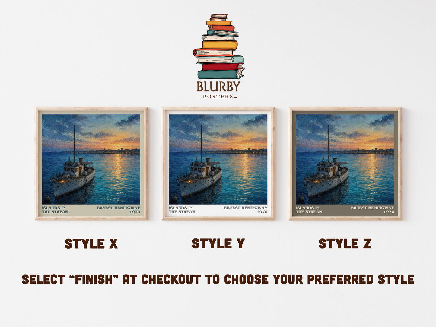 Islands In The Stream literary print in frame leaning in hallway – literary fiction wall art