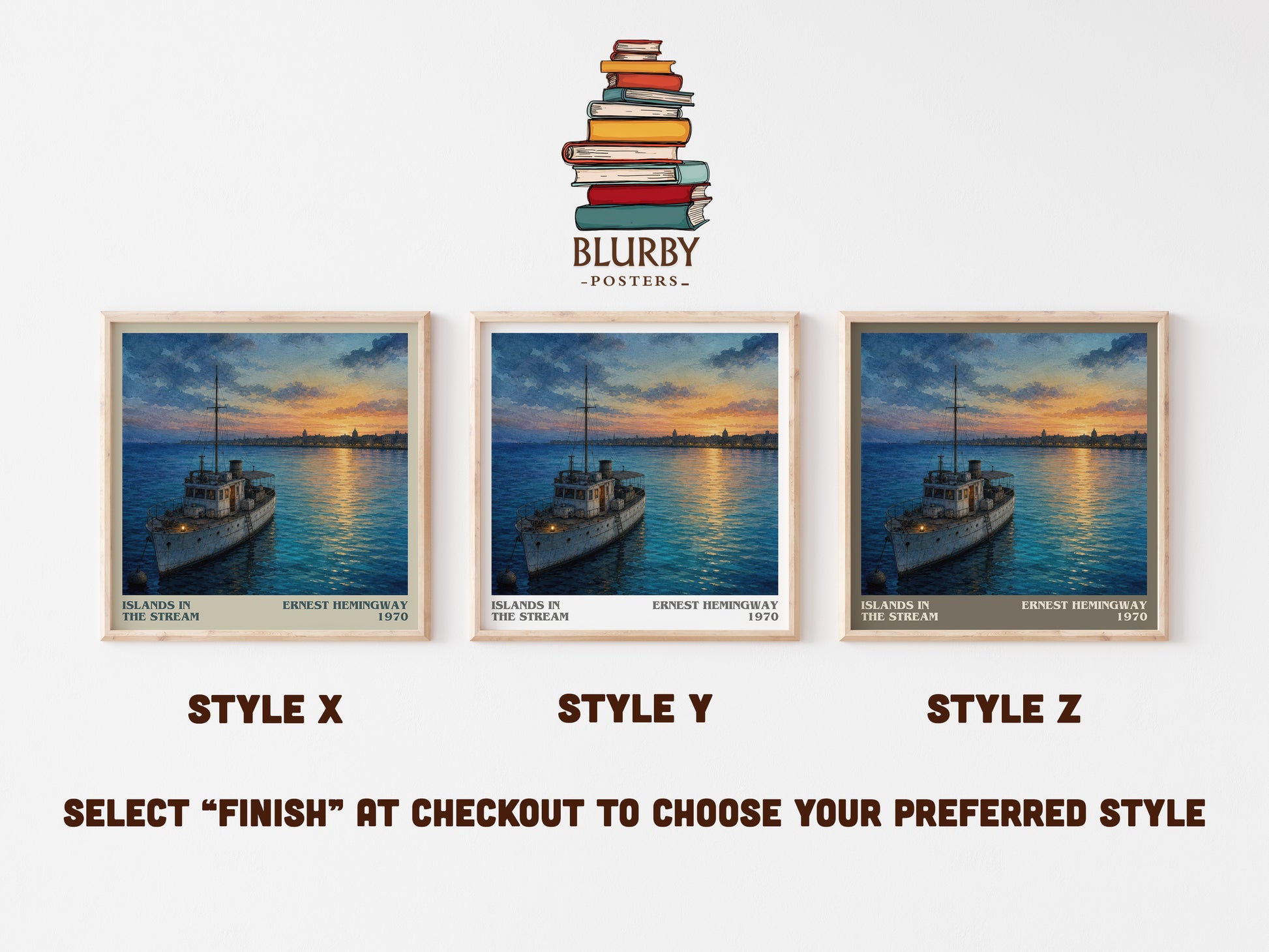 Islands In The Stream literary print in frame leaning in hallway – literary fiction wall art