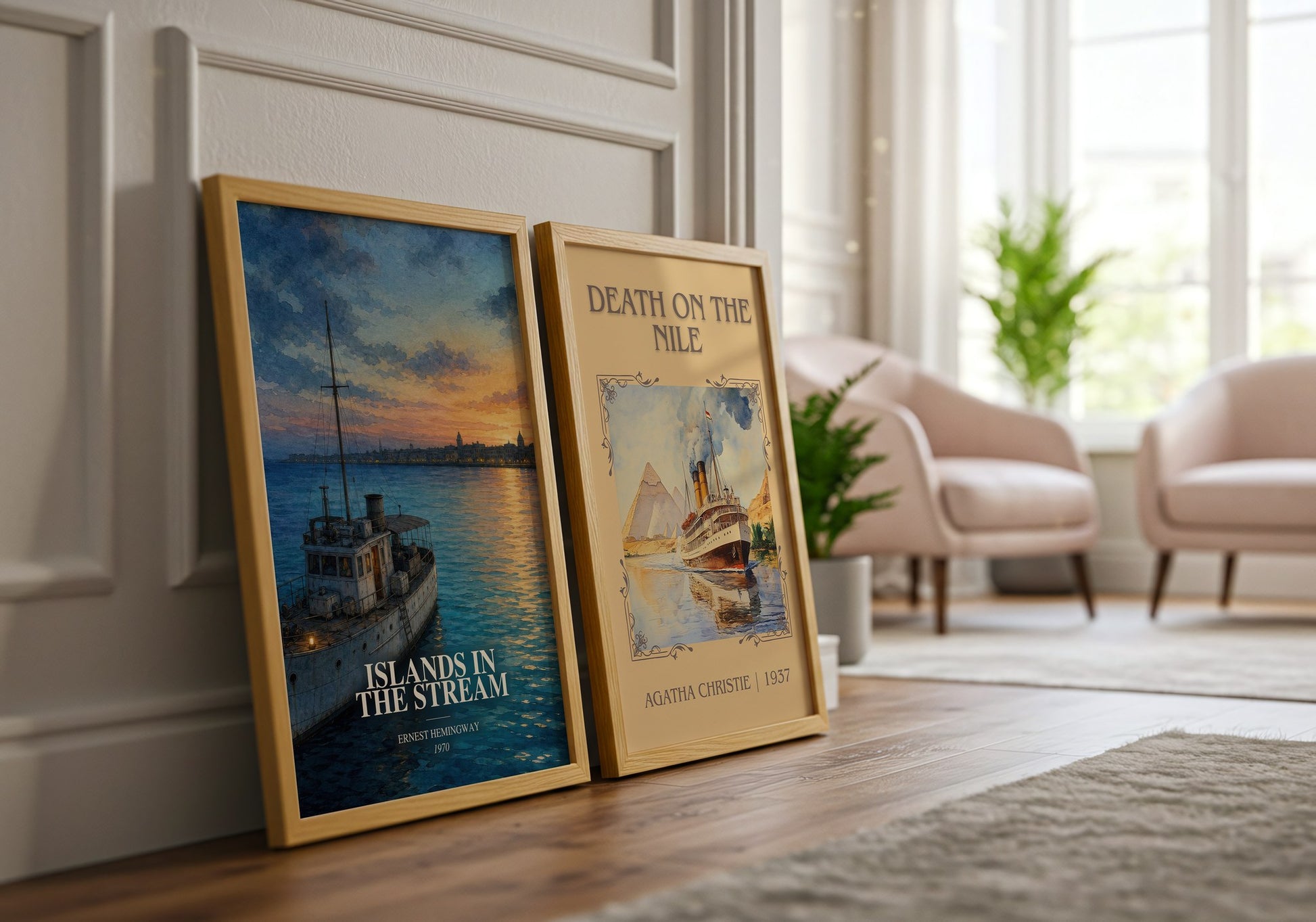 Islands In The Stream watercolour print framed by window – literary home decor