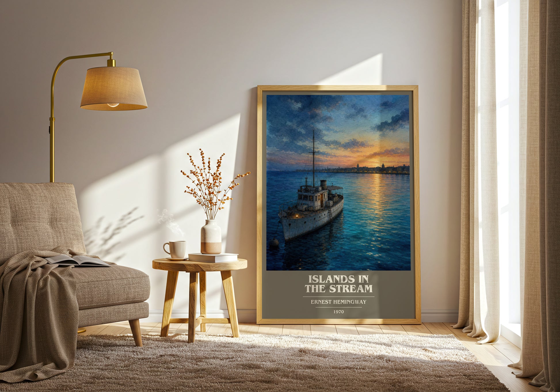 Islands In The Stream book cover print on bookshelf – Ernest Hemingway fan gift