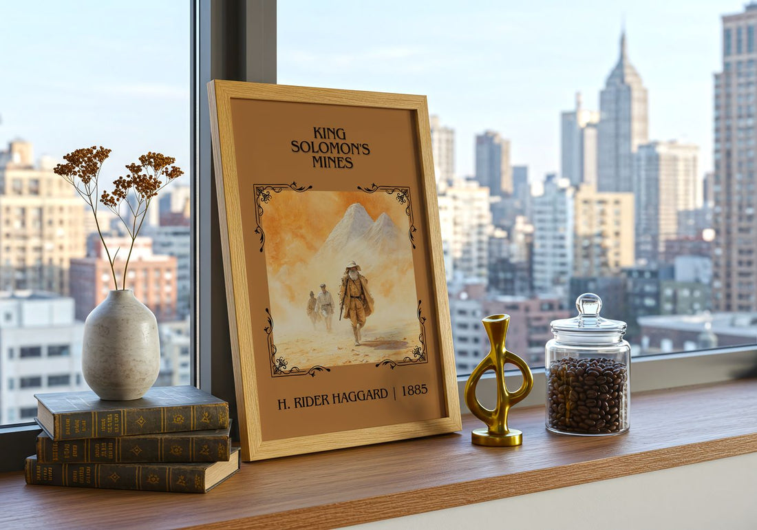 King Solomon'S Mines Classic Book Art Print by H. Rider Haggard – framed print on a city-view windowsill