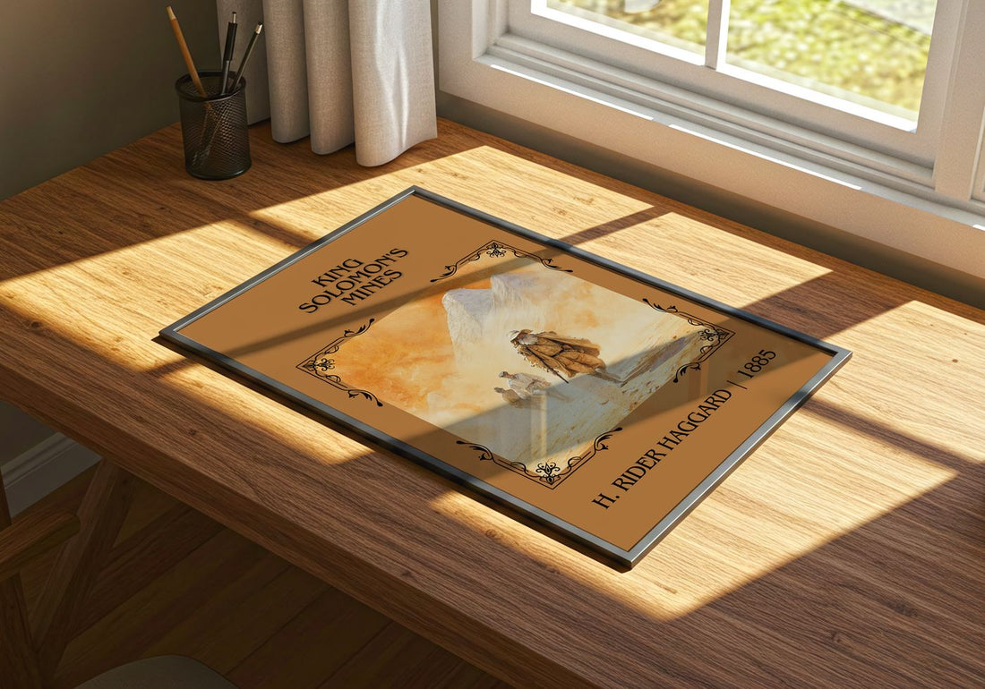 King Solomon'S Mines Classic Book Art Print by H. Rider Haggard – print on a sunlit desk