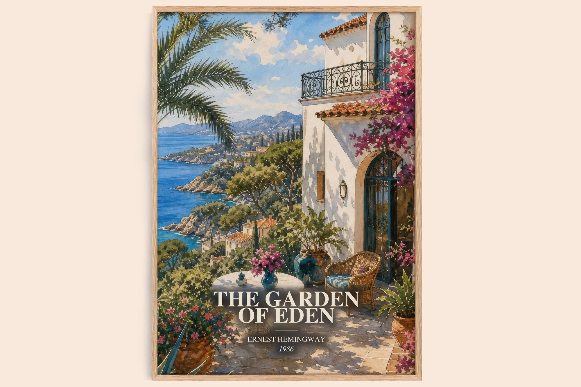 The Garden Of Eden watercolour book poster by Ernest Hemingway – framed literary art print