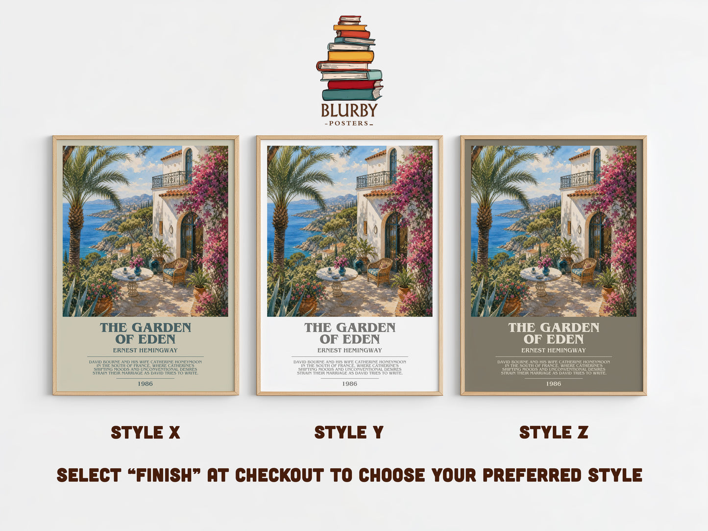 The Garden Of Eden bookish print in frame leaning in hallway – literary fiction wall art