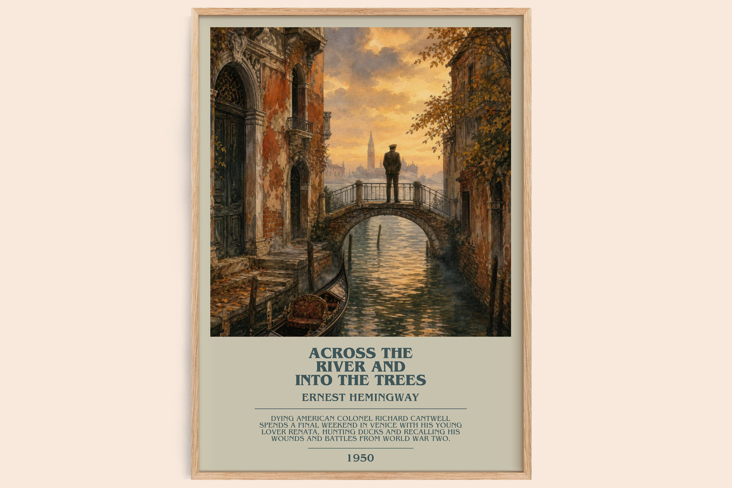 Across The River And Into The Trees bookish book poster by Ernest Hemingway – framed literary art print