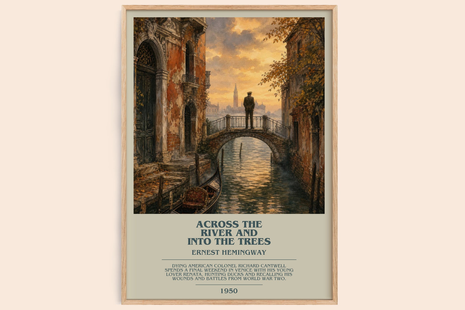 Across The River And Into The Trees bookish book poster by Ernest Hemingway – framed literary art print
