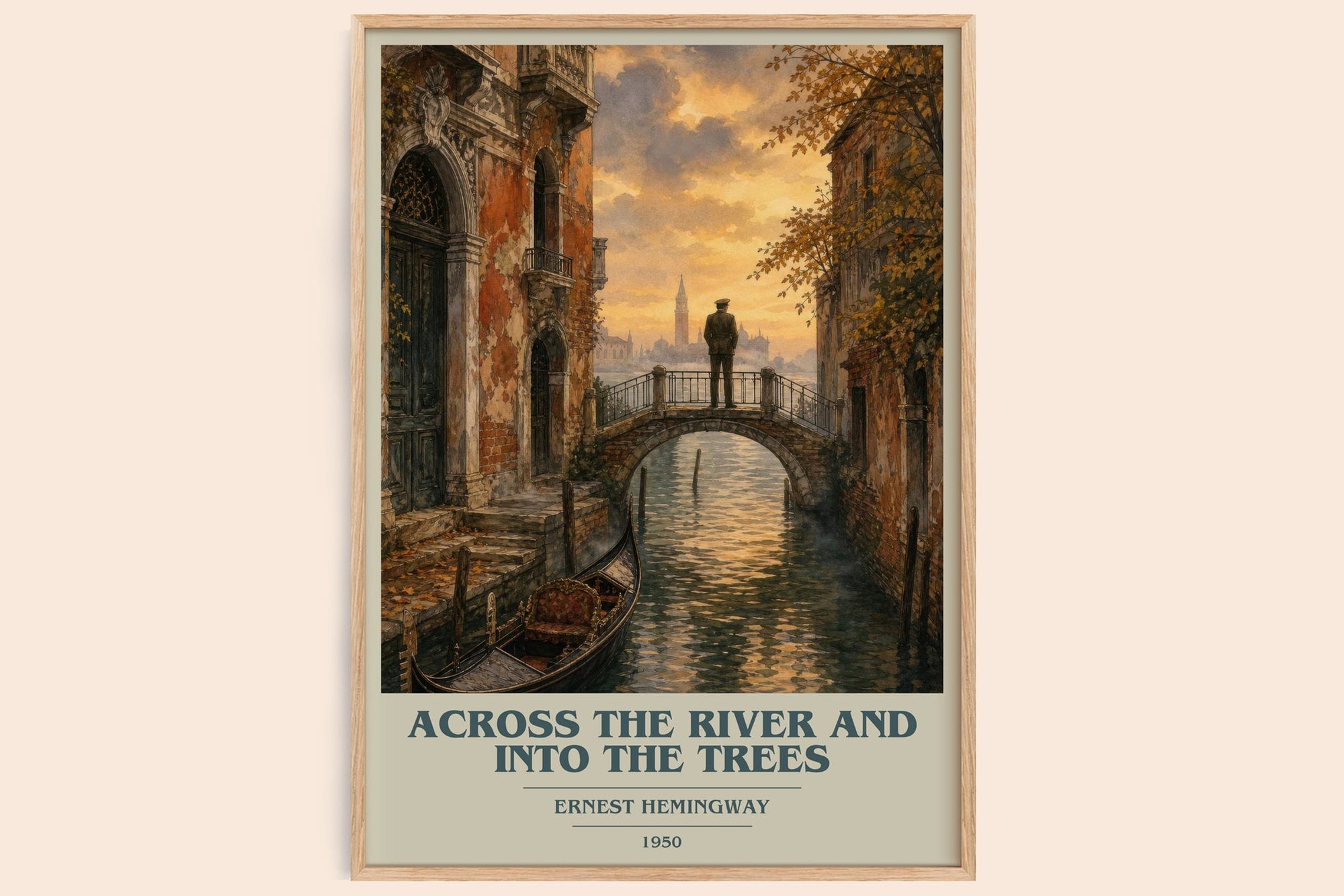 Across The River And Into The Trees book cover book poster by Ernest Hemingway – framed literary art print