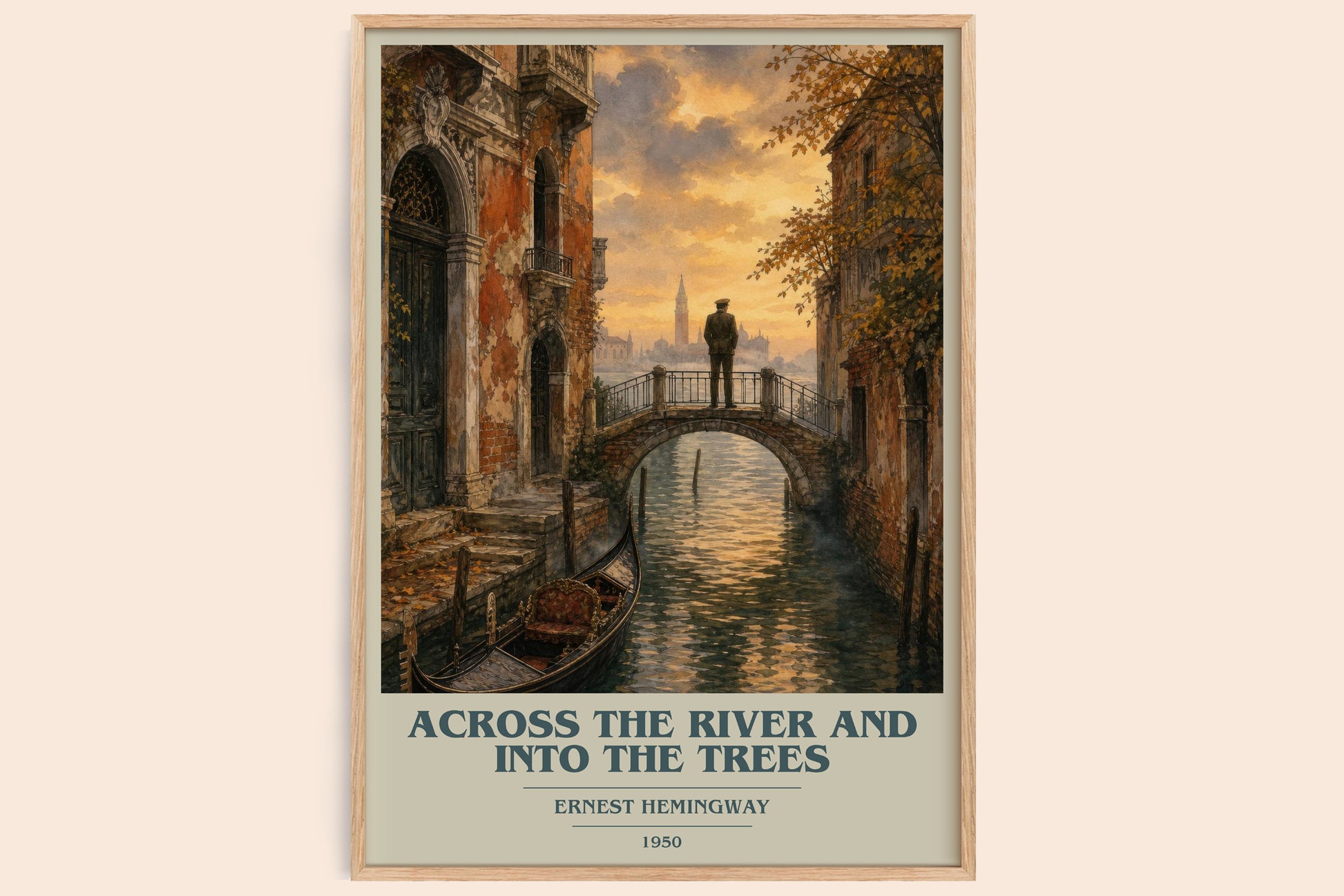 Across The River And Into The Trees book cover book poster by Ernest Hemingway – framed literary art print