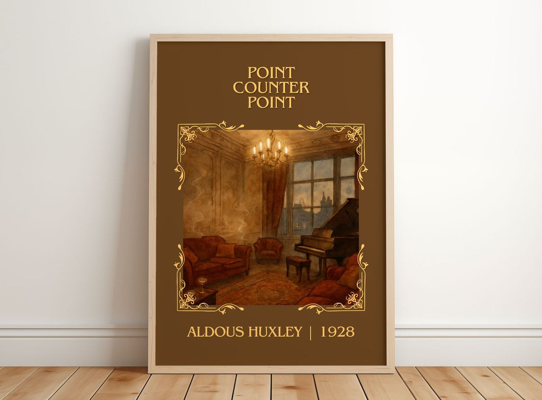 Point Counter Point Classic Book Art Print by Aldous Huxley – framed print leaning on a wooden floor